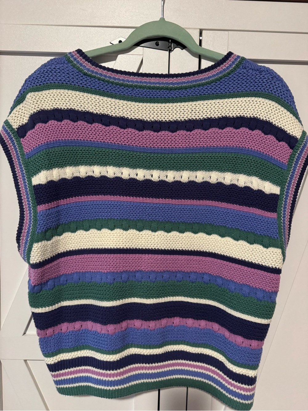 Marine Layer Striped Knit Vest in Cream, Green, Navy & Purple - Picture 2 of 3